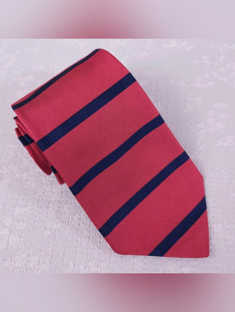 Brooks Brothers Silk Tie Salmon Pink Navy Blue Stripes